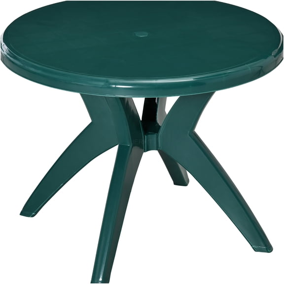 JERFIT 36.25 Inch Round Outdoor Patio Table with Umbrella Hole, Green Plastic Bistro Dining Table for Garden, Poolside, Backyard, Balcony