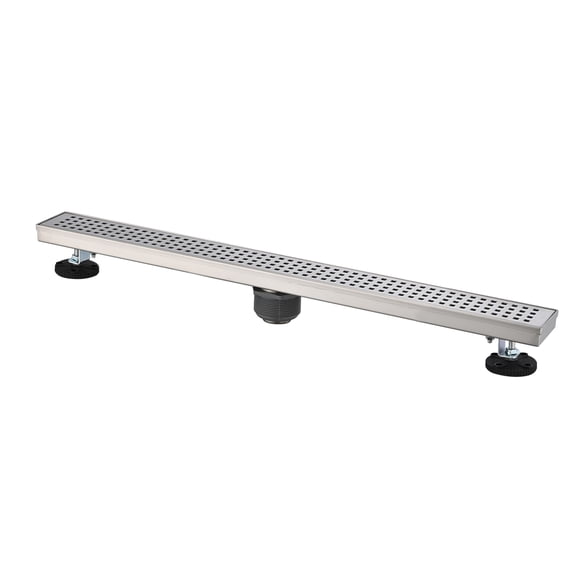 JERFIT 36" Brushed Nickel Linear Shower Drain with Hair Strainer, Modern Grid Design for Bathroom, Kitchen & Wet Room Floor Drainage