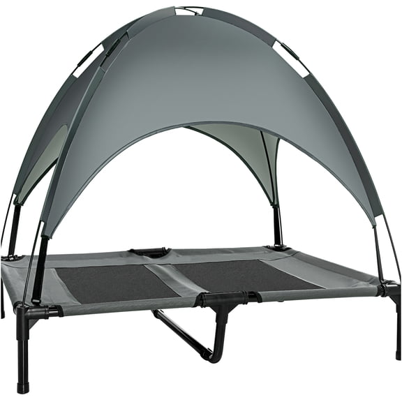 JERFIT 36" Elevated Dog Bed with Canopy, Portable Outdoor Pet Cot, Cooling Raised Mesh Bed for Large Dogs, UV Shade, Gray