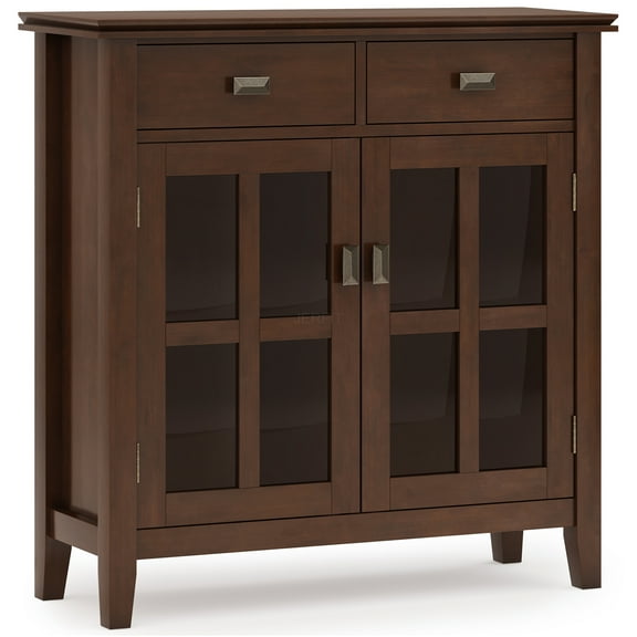 JERFIT 36" Entryway Storage Cabinet with Glass Doors & Drawers, Dark Brown Solid Wood Console Table for Hallway, Living Room, Office