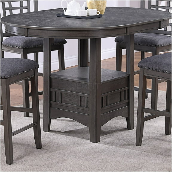 JERFIT 36 Inch Counter Height Round Dining Table with Drop Leaf, Solid Wood, Modern Gray Finish for Kitchen, Breakfast Nook