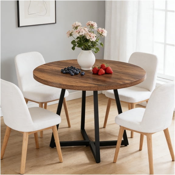 JERFIT 36 Inch Round Dining Table for 2, Industrial Kitchen Table with Metal Frame, Rustic Brown & Black Finish for Small Space, Breakfast Nook, Apartment