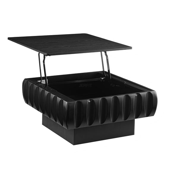 JERFIT 36 Inch Square Lift Top Coffee Table with Storage, Solid Wood Frame, Black Ash Finish for Living Room