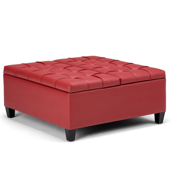 JERFIT 36 Inch Square Storage Ottoman Coffee Table with Lift Top, Faux Leather Red Ottoman Foot Rest with Tufted Design for Living Room
