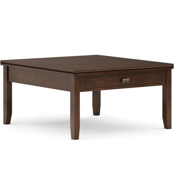 JERFIT 36 Inch Square Wood Coffee Table with Drawer, Dark Brown Finish Storage Cocktail Table for Living Room