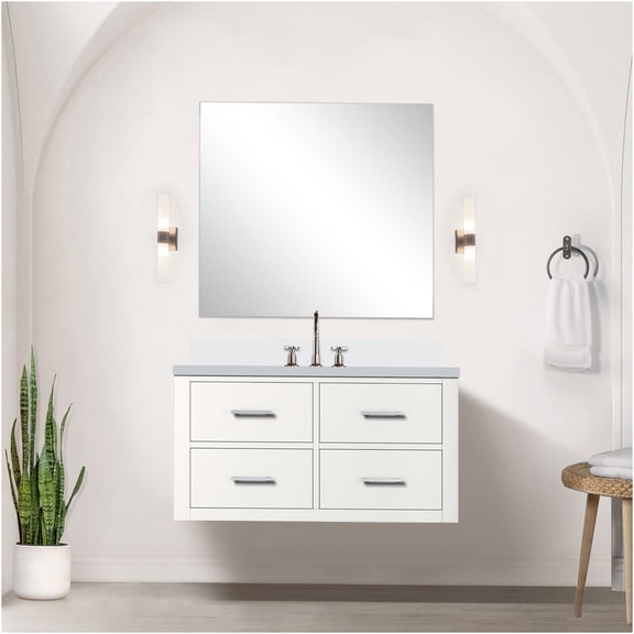 JERFIT 36 Inch White Bathroom Vanity Set with Cultured Marble Top & Chrome Faucet, Soft Close Cabinet