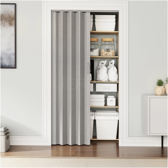 JERFIT 36 Inch Wide Grey PVC Foldable Accordion Interior Door for Home and Office Door Openings