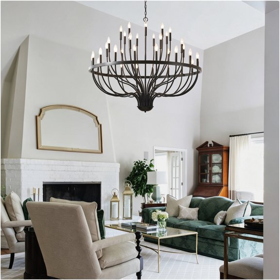 JERFIT 36-Light Matte Black Iron Chandelier Modern Suspended Pendant Light Fixture with E12 Sockets Bulbs Not Included