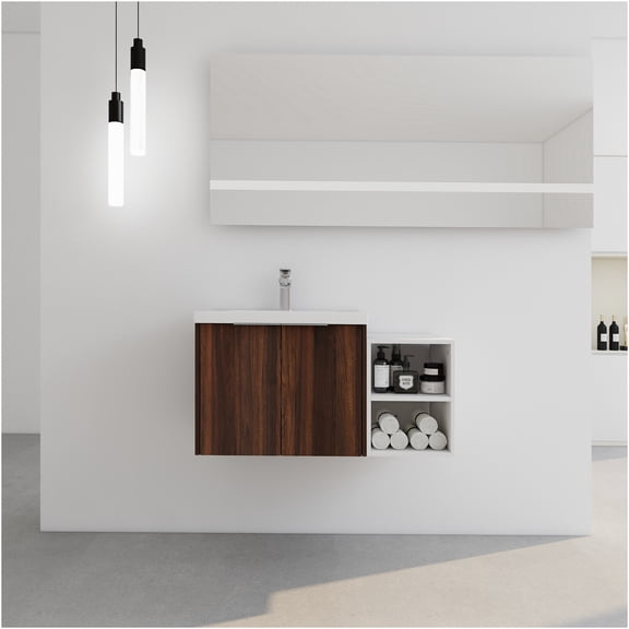 JERFIT 36" Modern Bathroom Vanity Set with Sink, Soft Close Doors, California Walnut Finish, Space Saving Storage Cabinet