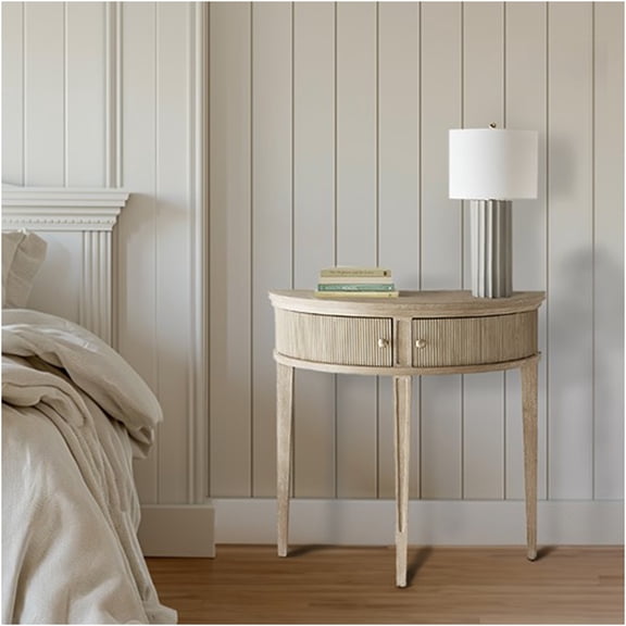 JERFIT 36" Reclaimed Wheat Demilune Console Table with Storage, Fluted Textured Door & Antiqued Finish for Entryway, Living Room