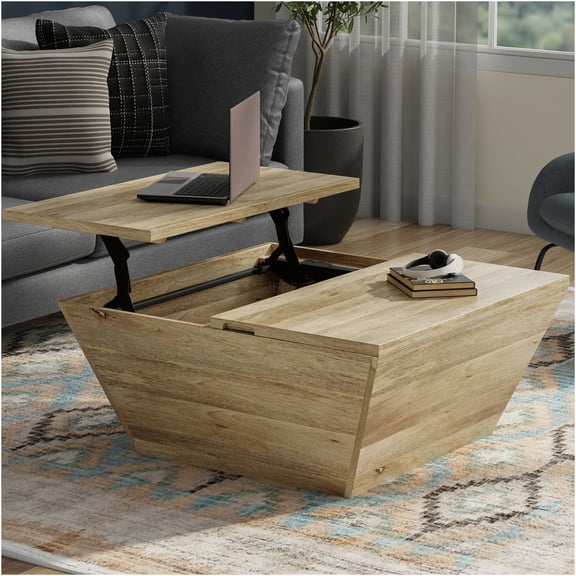 JERFIT 36" Square Lift Top Coffee Table with Storage, Natural Mango Wood, Modern Farmhouse Lift-Top Cocktail Table for Living Room