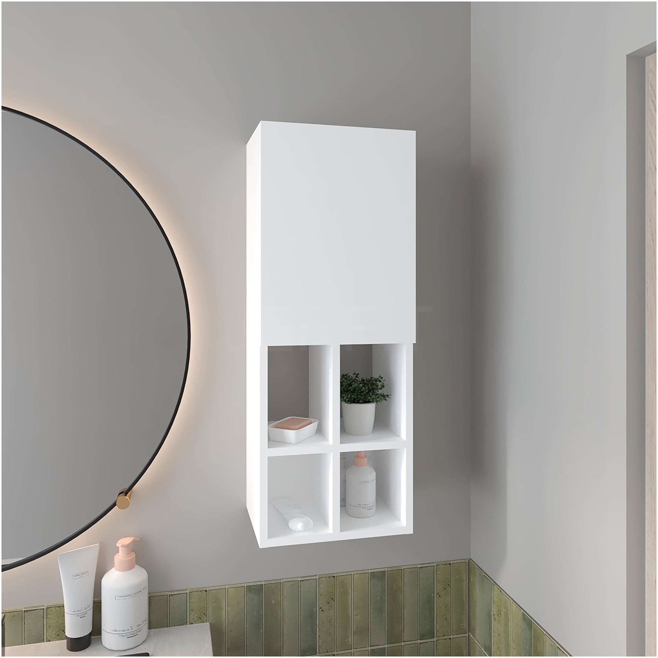JERFIT 36" White Modern Bathroom Storage Cabinet with Door & 4 Shelves, Wall Mounted Organizer for Bath, Powder Room or Kitchen