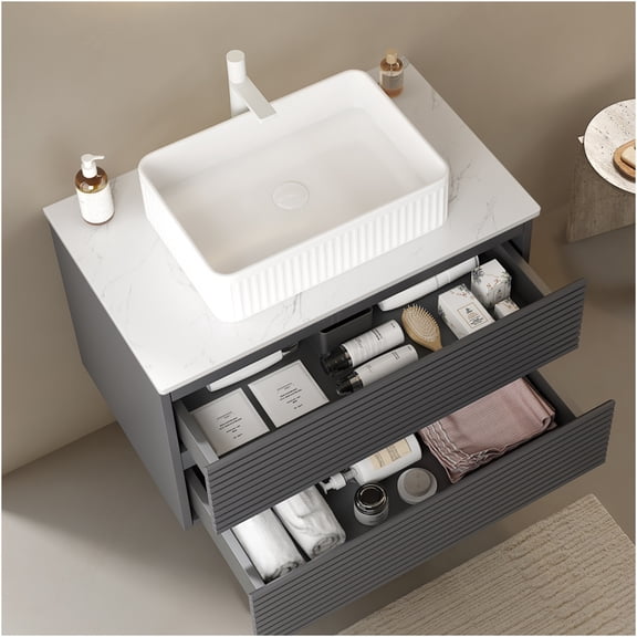 JERFIT 36 inch Carrara White Artificial Marble Countertop Slab, No Sink, Pre-cut Vanity Top for Bathroom Kitchen Remodel, Easy to Clean & Install