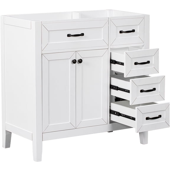 JERFIT 36 inch Freestanding Bathroom Vanity Base Only in White, Modern Cabinet with 3 Drawers & 2 Doors, Solid Wood Frame for Undermount or Drop-in Sink