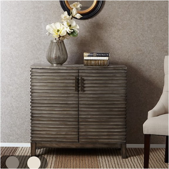 JERFIT 36 inch Grey Solid Wood Accent Chest with 2 Doors, Fully Assembled Storage Cabinet for Living Room, Entryway & Hallway
