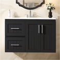 thumbnail image 1 of JERFIT 36 inch Modern Black Floating Bathroom Vanity with Ceramic Sink, 2 Soft-Close Drawers & Adjustable Shelf, Wall Mount Storage Cabinet, 1 of 10