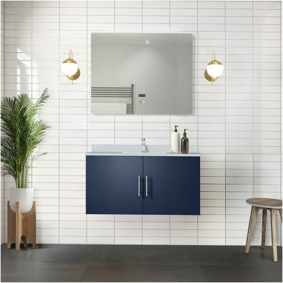 JERFIT 36 inch Navy Blue Bathroom Vanity Set with White Quartz Countertop, Soft Close Door and Chrome Faucet