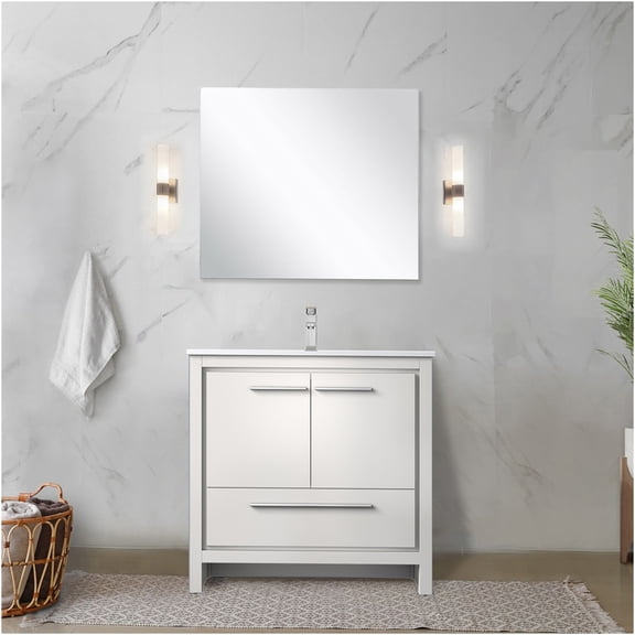 JERFIT 36 inch White Bathroom Vanity Set with Quartz Countertop, Soft Closing Doors & Drawer, Includes Chrome Faucet