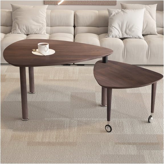 JERFIT 360 Degree Rotating Coffee Table with Swivel Top, Modern Cocktail Table with Solid Wood Legs for Living Room, Apartment Furniture, Walnut Finish