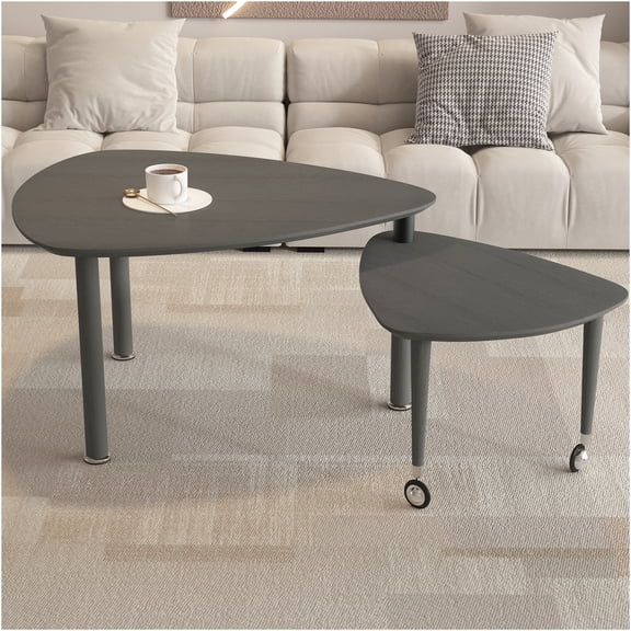 JERFIT 360 Rotating Coffee Table with Lift Top, Modern Cocktail Table with Solid Wood Legs, Gray Oak Finish for Living Room, Apartment
