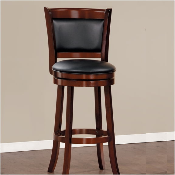 JERFIT 360 Swivel Bar Stool with Footrest, Solid Wood Frame & Faux Leather Upholstery, Dark Cherry Finish Counter Height Chair for Kitchen Island, Dining or Bar