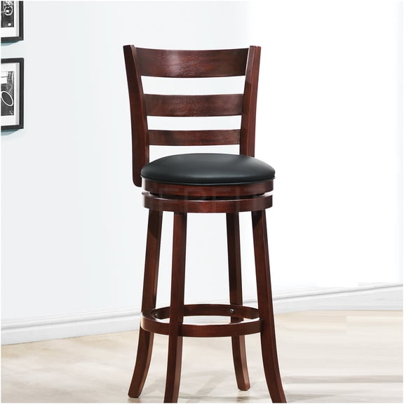 JERFIT 360 Swivel Bar Stool with Footrest, Solid Wood Pub Chair, Dark Cherry Finish for Kitchen Island, Dining Room & Home Decor
