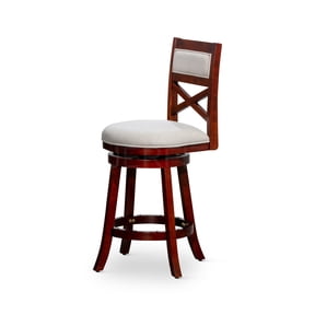 JERFIT 360 Swivel Bar Stool with X-Back Design, Padded Fabric Seat, Cherry Finish for Kitchen Island, Counter Dining, and Home Decor