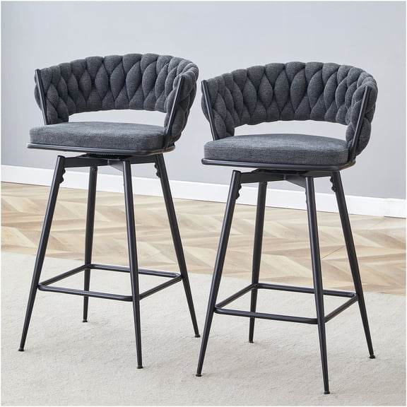 JERFIT 360 Swivel Bar Stools with Padded Seat, Industrial Counter Height Stools with Backrest, Set of 2, Dark Gray