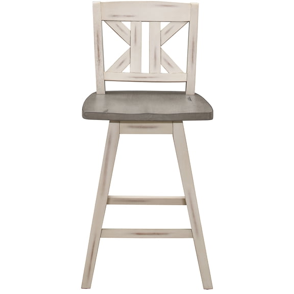 JERFIT 360 Swivel Counter Stools Set of 2, White Gray X-Back Solid Wood Bar Chairs for Kitchen Island Dining Rustic Decor