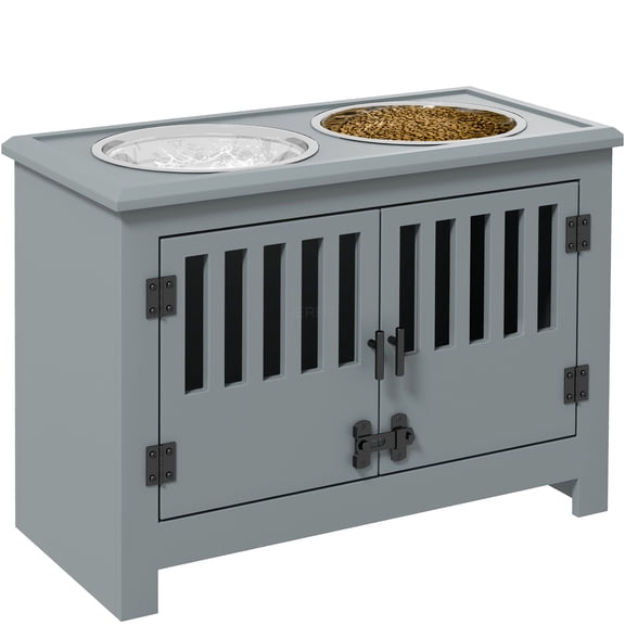 JERFIT 37L Storage Raised Dog Feeder Stand with Stainless Steel Bowls, Elevated Food Station for Large Dogs, Gray