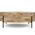 thumbnail image 1 of JERFIT 38 Inch Round Drum Coffee Table, Solid Mango Wood Cocktail Table with Metal Legs for Living Room, Light Brown Finish, 1 of 8