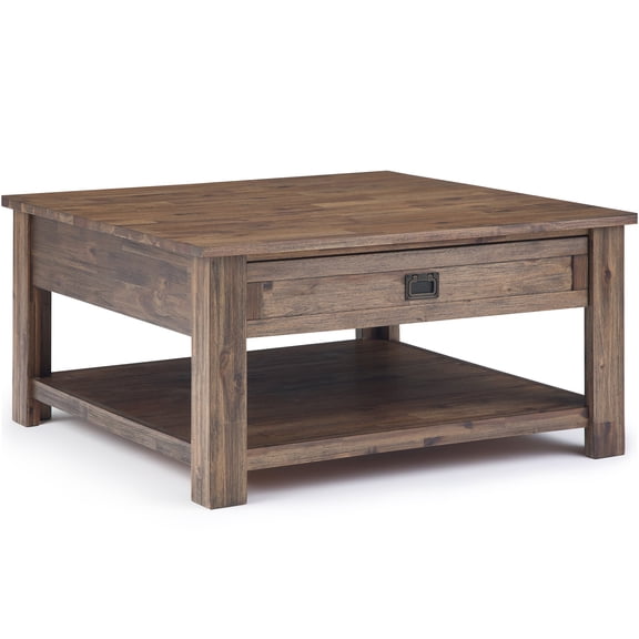JERFIT 38 inch Square Coffee Table with Drawers, Rustic Acacia Wood Cocktail Table with Storage Shelf for Living Room