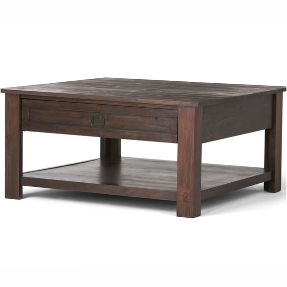 JERFIT 38 inch Square Coffee Table with Storage, Industrial Dark Brown Wood Cocktail Table with 2 Drawers for Living Room