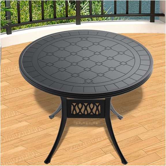 JERFIT 39.37 Inch Round Outdoor Dining Table, Cast Aluminum Patio Table with Carved Top, Weather-Resistant All-Weather Garden Table for 4, Black