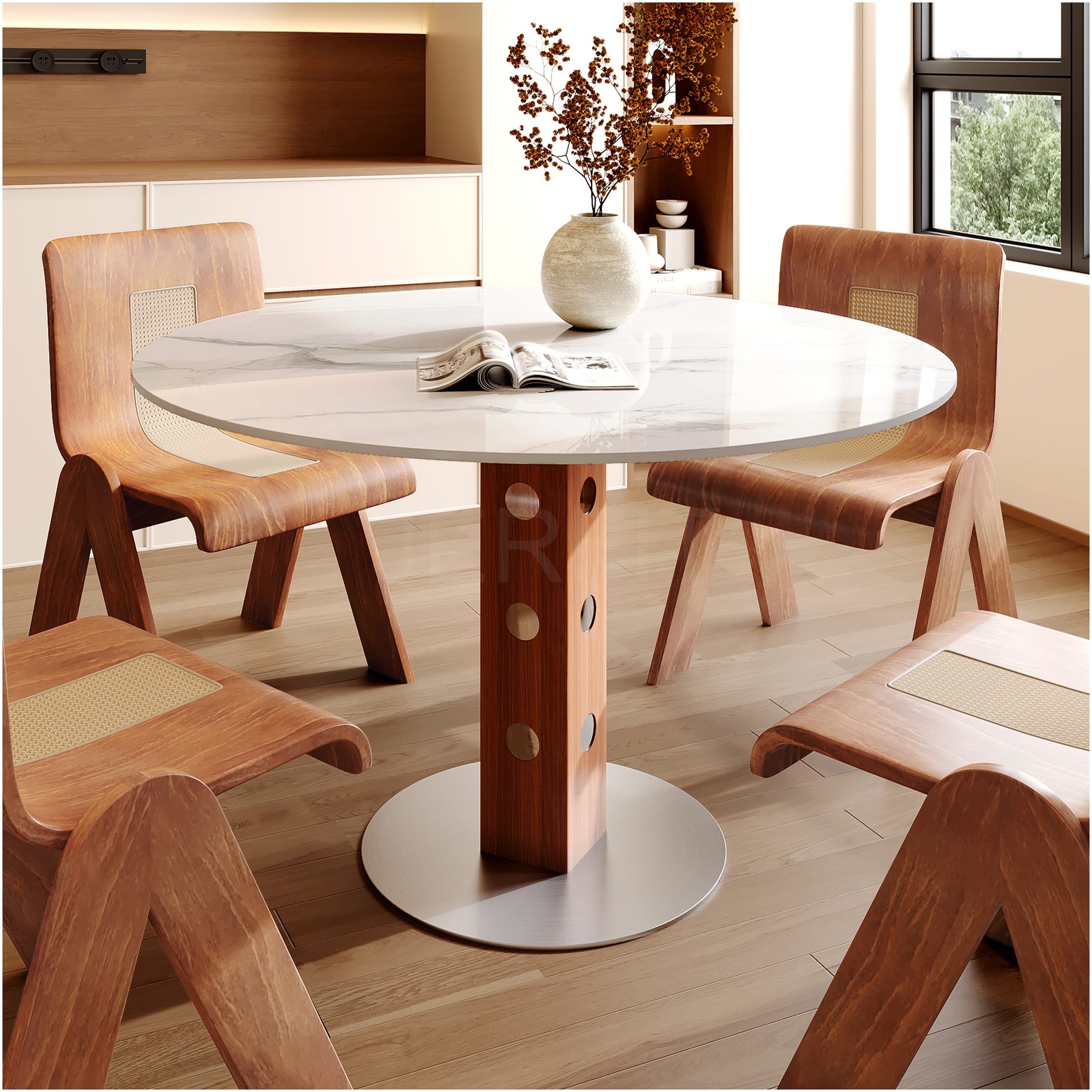 JERFIT 39 Inch Round Dining Table for 4, White and Walnut Kitchen Table ...