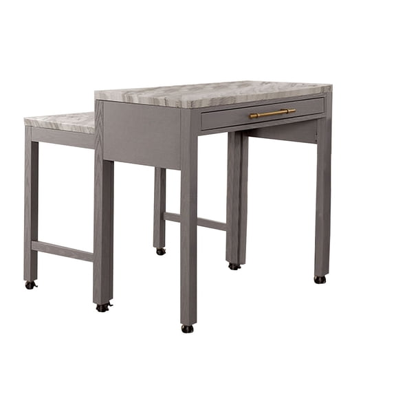 JERFIT 39-inch Rolling Kitchen Cart with Faux Marble Top and Storage Drawer, Mobile Server Table on Casters for Dining Room, Farmhouse Style in White