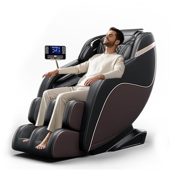 JERFIT 3D SL-Track Zero Gravity Massage Chair with Heat, Bluetooth Speakers, Full Body Air Compression & Shiatsu for Home and Office, Black+Brown PU Leather