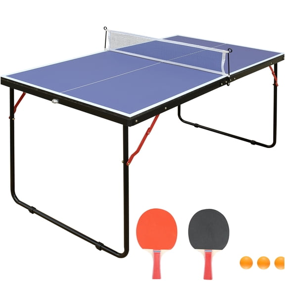 JERFIT 4.5ft Foldable Ping Pong Table Set with Net & Paddles, MDF Top for Indoor Outdoor Games, Blue