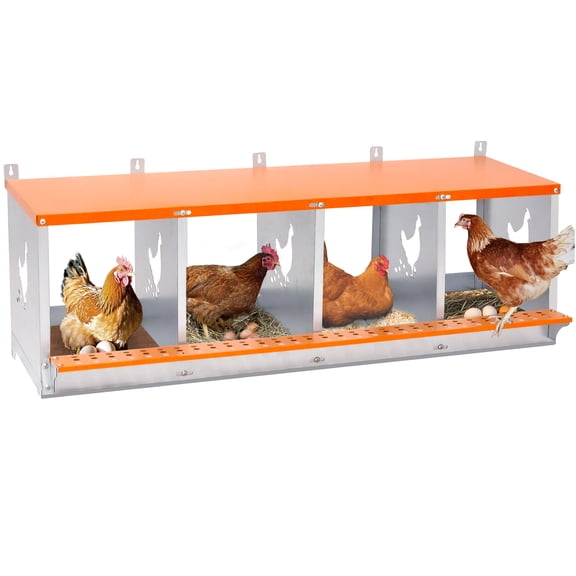 JERFIT 4-Bay Wall Mount Chicken Nesting Box, Galvanized Steel Metal Hen Laying Box with Coconut Mat, Easy Egg Collection, Vented Design for Hens Ducks, Orange