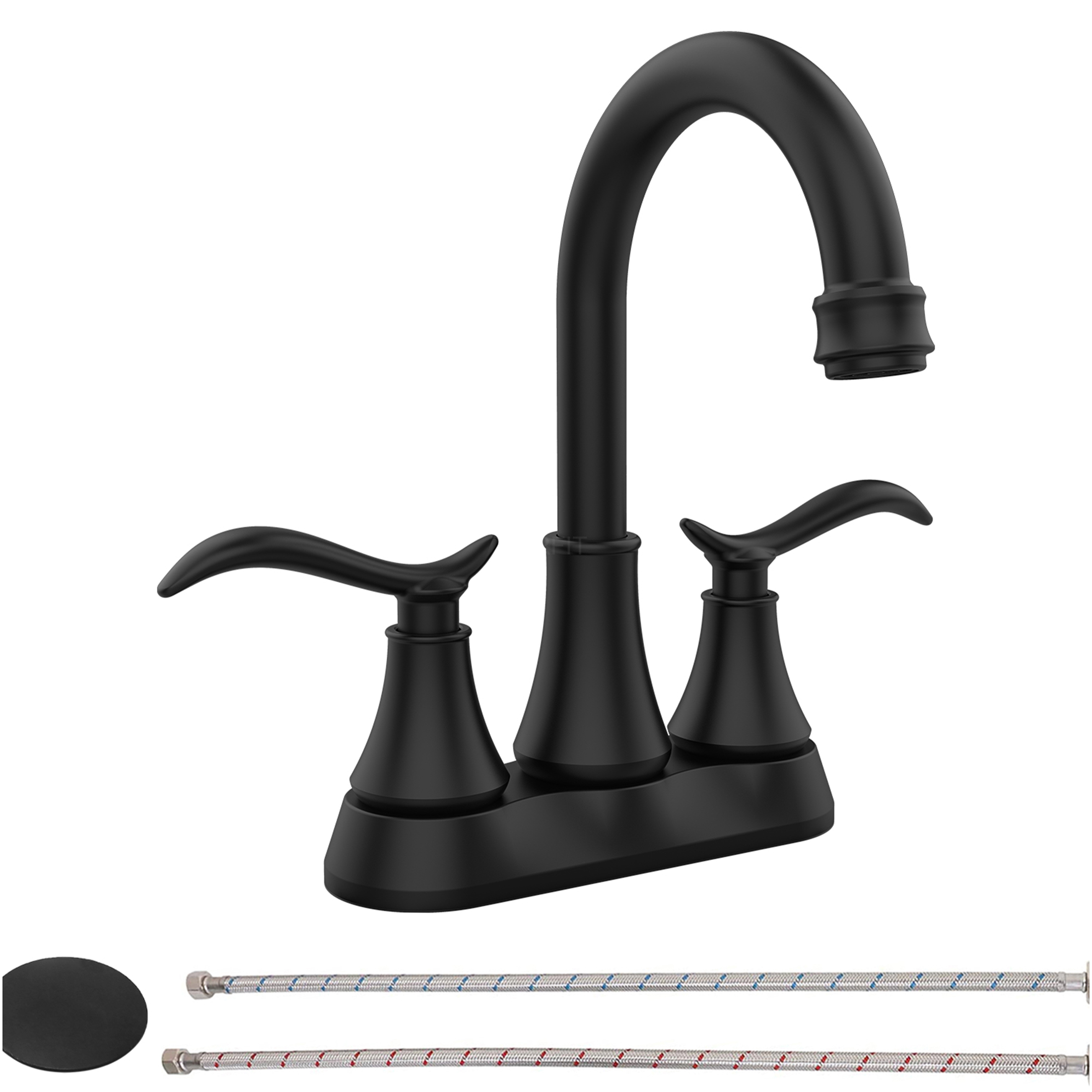 JERFIT 4" Centerset Bathroom Sink Faucet, 2-Handle High Arc Matte Black Vanity Faucet with Pop-Up Drain, Water Saving Deck Mount Brushed Nickel Finish