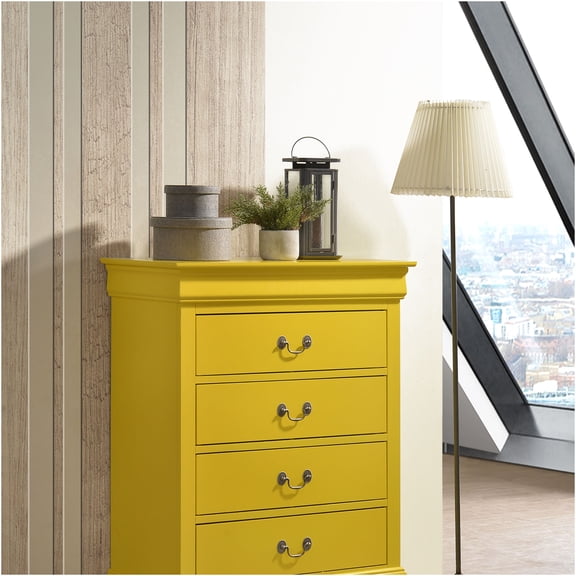 JERFIT 4-Drawer Chest Dresser, Yellow Bedroom Storage with English Dovetail Drawers, Traditional Style Accent Chest