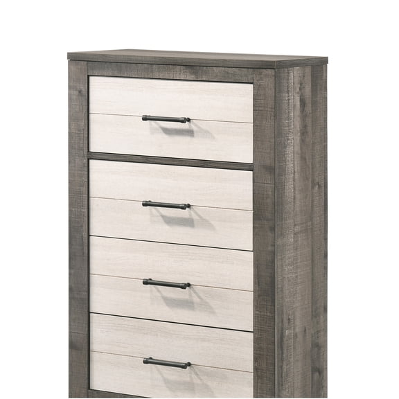 JERFIT 4-Drawer Chest Nightstand, Two-Tone Beige Gray Wood Bedside Storage Cabinet with Metal Handles, Farmhouse Bedroom Dresser