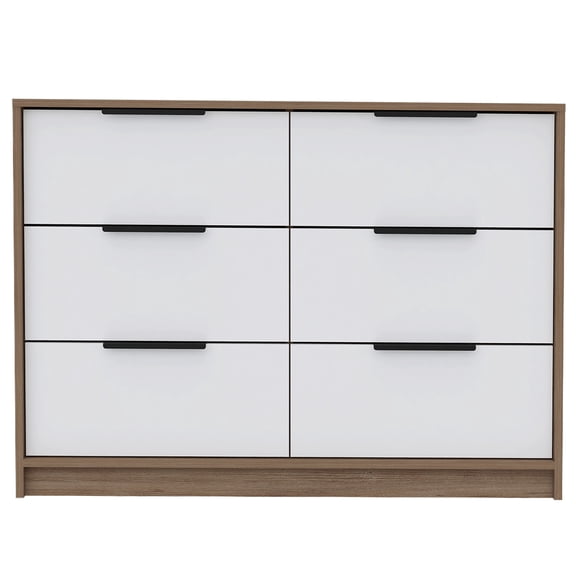 JERFIT 4-Drawer Double Dresser with 2 Cabinets, 42 Inch Wide Bedroom Chest of Drawers, Modern Multicolor Finish on Particle Board, White