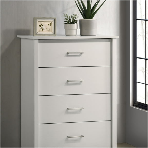 JERFIT 4-Drawer Dresser Chest, 32 Inch Wide Storage Cabinet with Silver Handles, Modern White Bedroom Furniture Organizer for Clothes, Linens & Accessories