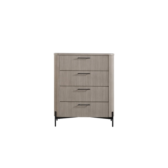 JERFIT 4-Drawer Dresser Chest with Reeded Fronts, Taupe Bedroom Storage Organizer, Solid Wood & MDF Construction with Metal Base