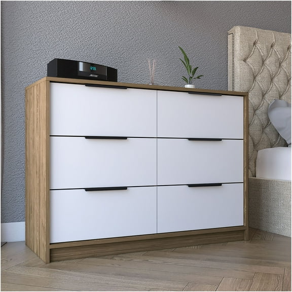 JERFIT 4-Drawer Dresser with 2 Cabinets, Modern Multicolor Chest of Drawers, 42 Inch Wide Storage Organizer for Bedroom