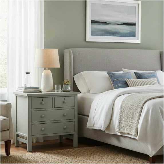 JERFIT 4 Drawer Nightstand Dresser with French Dovetail Drawers, Distressed Antique Gray Finish Storage Bedside Table for Bedroom