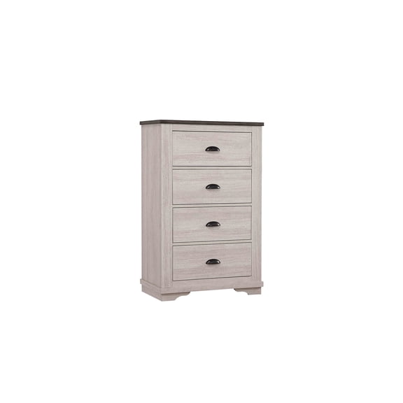 JERFIT 4-Drawer Nightstand, Modern Bedside Chest Dresser with Metal Hardware, Wood Bedroom Storage Cabinet in Beige and Gray