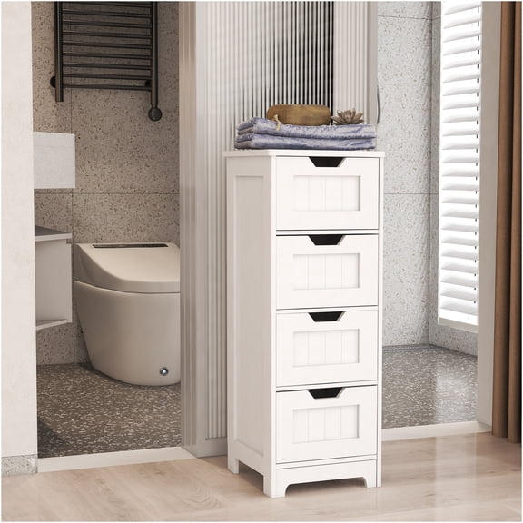 JERFIT 4-Drawer Storage Cabinet Freestanding Organizer with Deep Drawers for Bathroom, Kitchen, Living Room, Bedroom in White