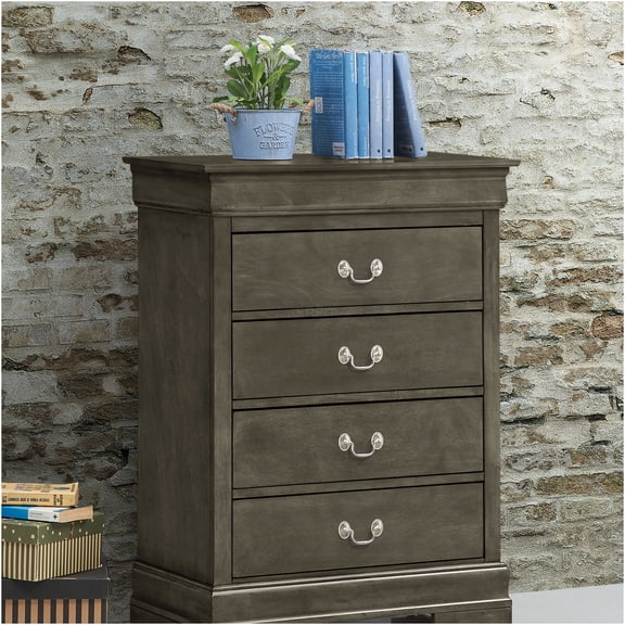 JERFIT 4-Drawer Storage Chest, Gray Traditional Dresser with Ample Space for Bedroom, Living Room, Organizing Clothes & Home Decor, 41H x 31W x 16D
